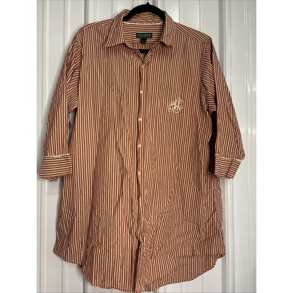 Lauren Ralph Lauren Womens Striped Cotton Sleep Shirt S/M